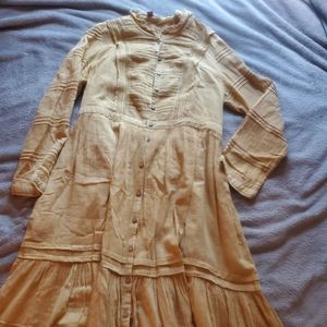 April Cornell butter color linen long sleeve dress